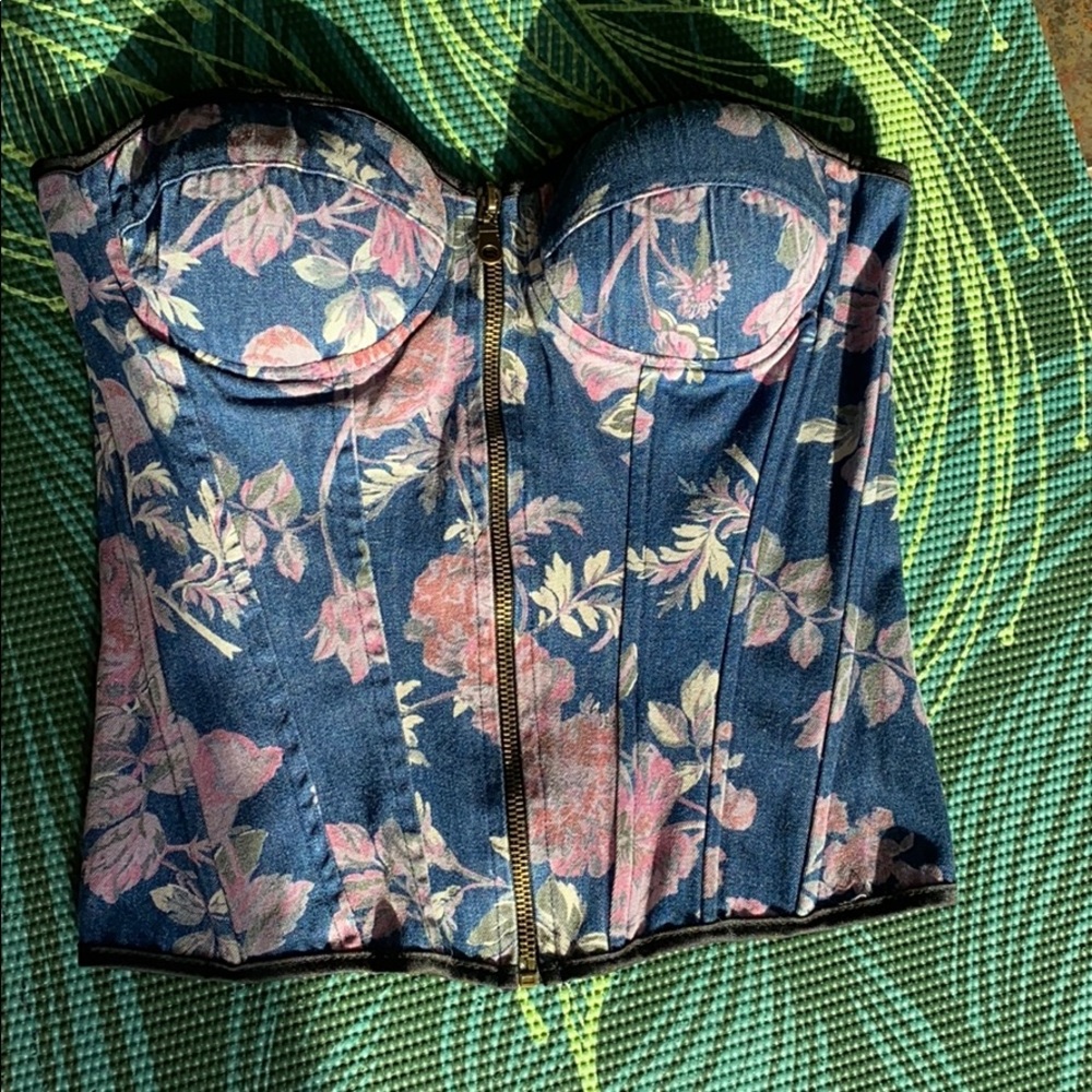 Denim floral corset top